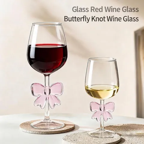 Creative Borosilicate Glass Red Wine Glass Pink Bow Champagne Flute Romantic Gift Glassware For Valentine Day Wedding Party