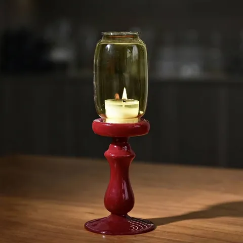 Neuer Chinesischer Zen Glas Kerzenhalter Retro Jade Farbbasis Bernstein Glasschirm Tischdeko Für Zuhause Teestube Meditation