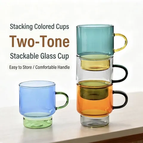 Stackable Heat Resistant Borosilicate Glass Coffee Mug Artistic Color Blocking Milk Cup Minimalist Handleless Water Glass