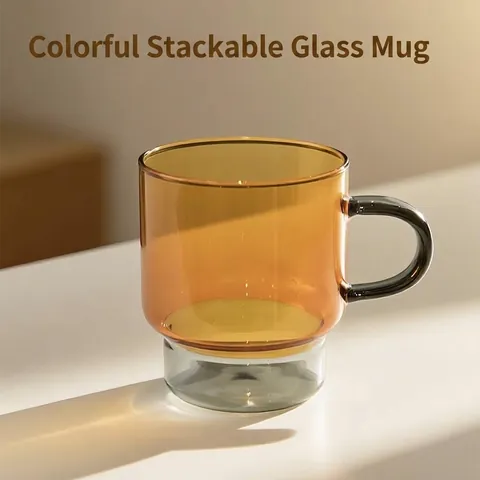 Stackable Heat Resistant Borosilicate Glass Coffee Mug Artistic Color Blocking Milk Cup Minimalist Handleless Water Glass