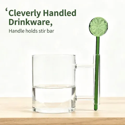 Creative Borosilicate Glass Cup With Handle Heat Resistant Transparent Water Mug Stirring Rod Holder For Coffee Juice Milk Tea Office Home Use
