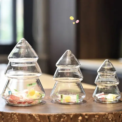 Creative Christmas Tree Glass Storage Jar with Lid Transparent Candy Container European Style Home Decor Desktop Ornament