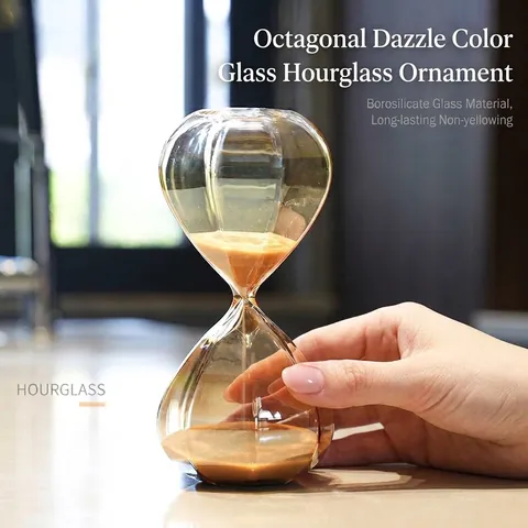 Nordic Geometric Diamond Glass Hourglass Timer Amber Gold Iridescent Sand Clock For Desktop Decoration 15 30 Minutes Timer