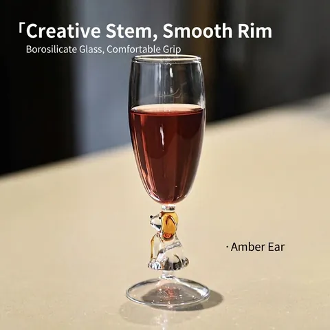 Handmade Glass Goblet Creative Puppy Stem Champagne Flute Retro Cute Dog Figurine Cocktail Glass For Party Gift Home Kitchen