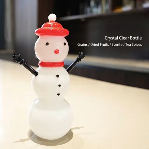 Creative Christmas Snowman Glass Storage Jar with Red Hat Lid Decorative Candy Jar for Home Party Christmas Decor Gift