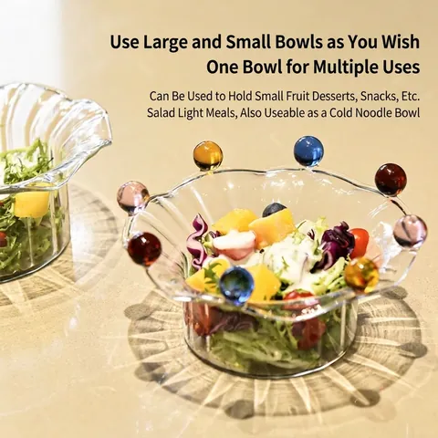 Ins Style Girlish Heart Crown Glass Salad Bowl Heat Resistant Dessert Cup With Colored Beads Butterfly Decoration For Fruit Yogurt Ice Cream Home Kitchen Tableware