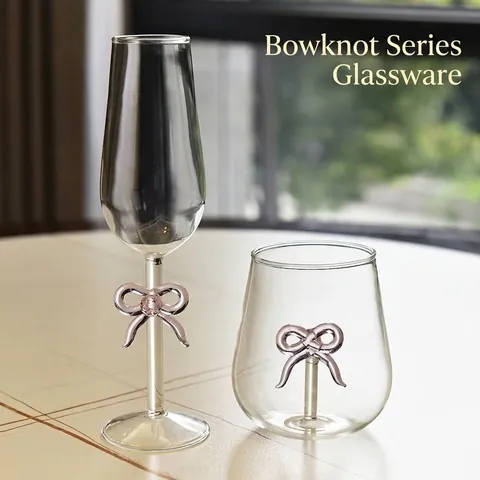 Copa de Champaña Creativa de Vidrio de Borosilicato con Lazo Copa de Vino Fresca Copa de Cóctel Vintage de Vidrio