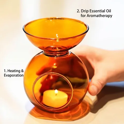 Heat Resistant Borosilicate Glass Aromatherapy Candle Holder Champagne Amber Color Geometric Essential Oil Burner Home Decor