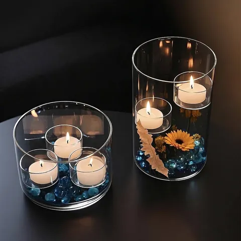 European Style Windproof High Borosilicate Glass Candle Holder Clear Landscape Decorative Candlestick For Home Wedding