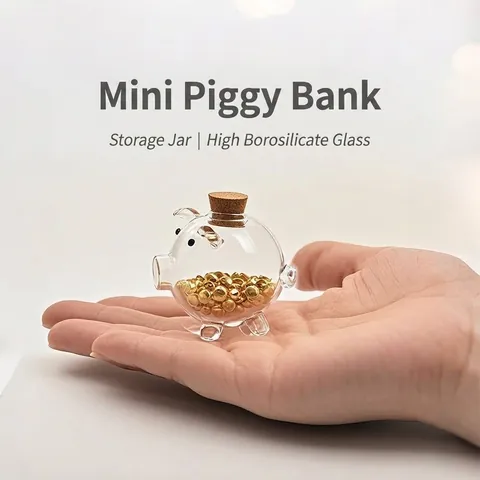 Mini Salvadanaio a Forma di Maialino in Vetro Bottiglia di Stoccaggio Trasparente in Vetro Borosilicato Con Tappo in Sughero