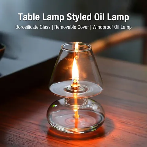 Handmade Nordic Glass Oil Lamp Windproof Chimney Kerosene Lamp Transparent Borosilicate Glass Candle Holder Home Decoration