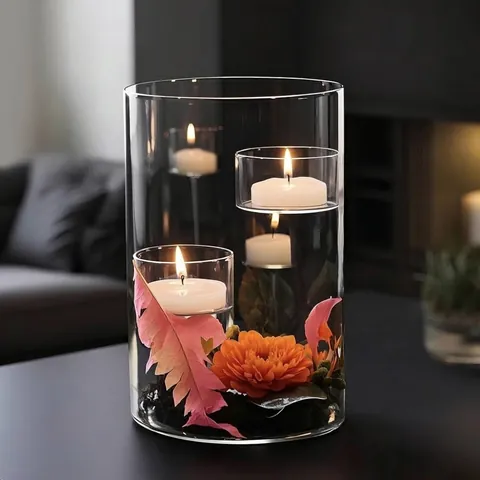 European Style Windproof High Borosilicate Glass Candle Holder Clear Landscape Decorative Candlestick For Home Wedding