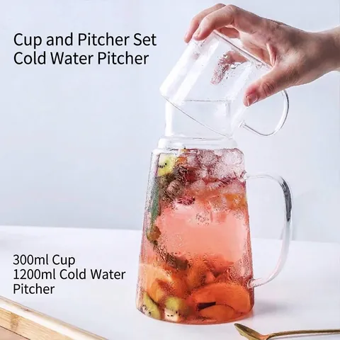 1200ml High Borosilicate Glass Water Pitcher Set Heat Resistant Cold Water Jug with Glass Cup Lid for Home Tea Fruit Juice