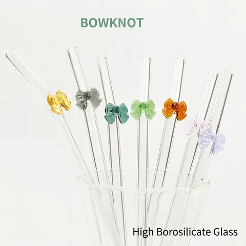 Bowknot Glass Straws Reusable Heat Resistant Borosilicate Glass Bent Drinking Straws For Coffee Juice Milk Party Ins Style