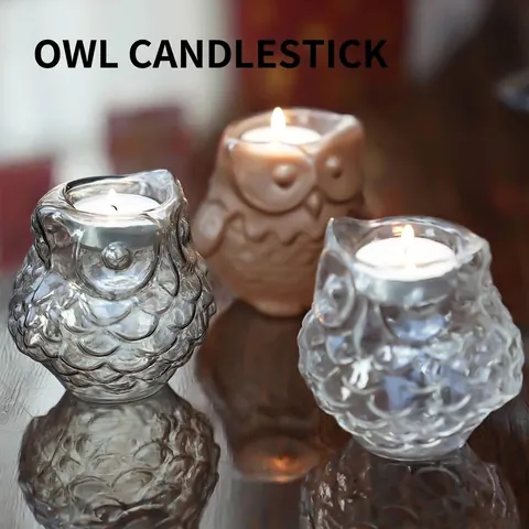 European Creative Owl Glass Candle Holder Transparent Grey Brown Matte Glass Votive Tealight Holder For Home Wedding Party Decor