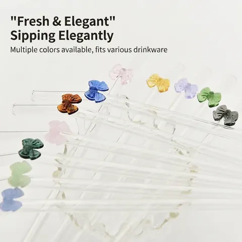 Bowknot Glass Straws Reusable Heat Resistant Borosilicate Glass Bent Drinking Straws For Coffee Juice Milk Party Ins Style