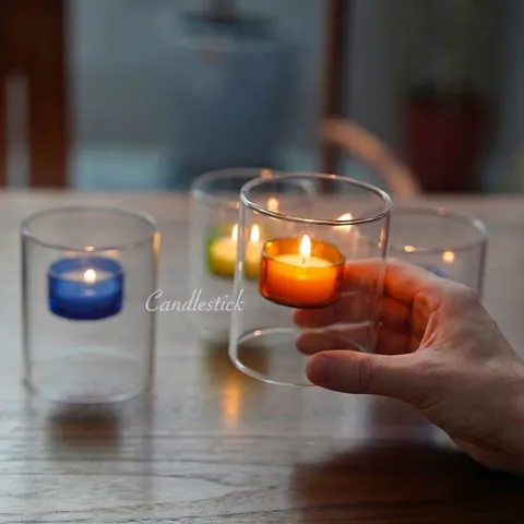 Kreativer Europäischer Winddichter Kerzenständer Aus Borosilikatglas Hohl Doppelschicht Kerzenhalter Für Heimtischdekoration