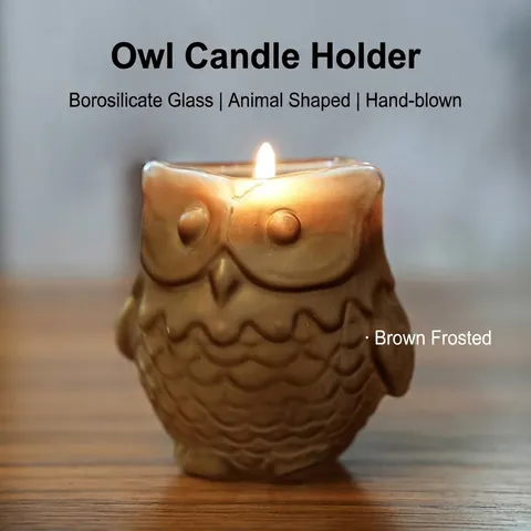 European Creative Owl Glass Candle Holder Transparent Grey Brown Matte Glass Votive Tealight Holder For Home Wedding Party Decor