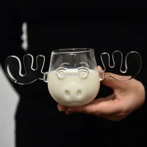 Weihnachten Elch Tasse Borosilikatglas Rentier Kaffeebecher Mit Geweihgriffen Hitzebeständig Kreative Feiertagsgläser
