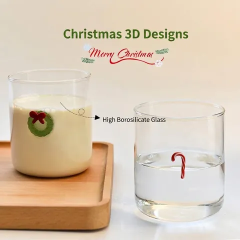 Creative Christmas 3D Embossed Patch Glass Cup High Borosilicate Heat Resistant Coffee Mug For Juice Tea Milk Home Office