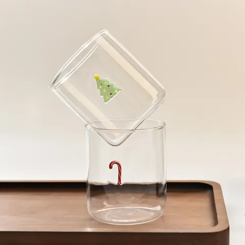 Creative Christmas 3D Embossed Patch Glass Cup High Borosilicate Heat Resistant Coffee Mug For Juice Tea Milk Home Office
