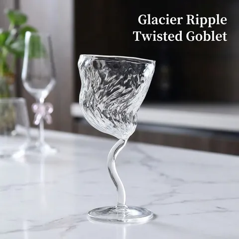 Calice da Vino Creativo con Motivo Ghiacciaio e Stelo Attorcigliato Calice Retrò in Vetro Borosilicato Trasparente per Feste in Casa
