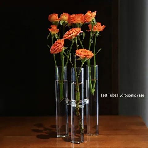 Creative Connected Glass Test Tube Vase Modern Borosilicate Glass Hydroponic Flower Vase Desktop Aromatherapy Bottle Decor