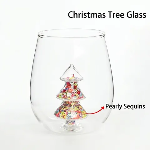 3D Christmas Tree Borosilicate Glass Cup With Colorful Sequins Heat Resistant Clear Drinking Mug For Milk Juice Home Decor Gift