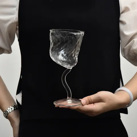Calice da Vino Creativo con Motivo Ghiacciaio e Stelo Attorcigliato Calice Retrò in Vetro Borosilicato Trasparente per Feste in Casa