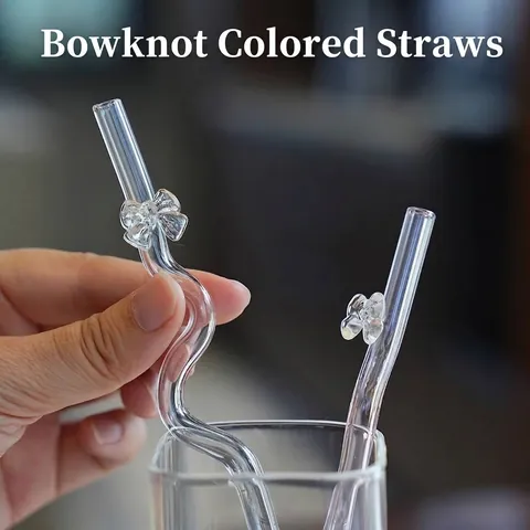 Handmade Borosilicate Glass Drinking Straw With Cute Butterfly Bowknot Heat Resistant Reusable Ins Style Straw For Juice Milk