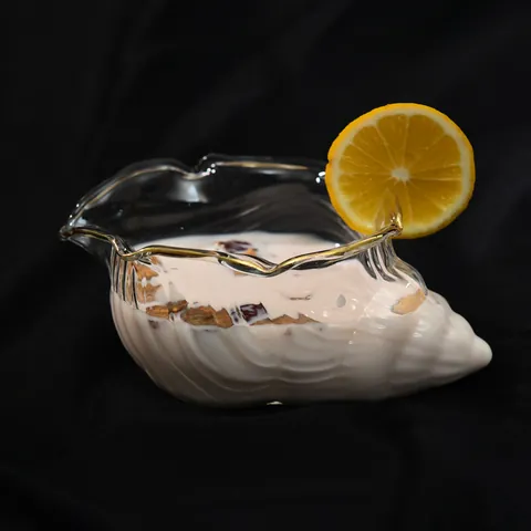 Bol à Dessert en Verre Créatif en Forme de Conque Texture à Rayures Transparentes Bord Doré Verre Résistant à la Chaleur Bol à Salade Yaourt