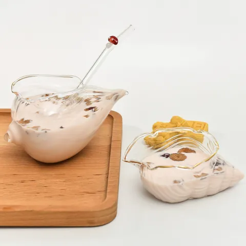 Bol à Dessert en Verre Créatif en Forme de Conque Texture à Rayures Transparentes Bord Doré Verre Résistant à la Chaleur Bol à Salade Yaourt