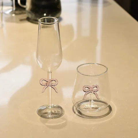 Copa de Champaña Creativa de Vidrio de Borosilicato con Lazo Copa de Vino Fresca Copa de Cóctel Vintage de Vidrio