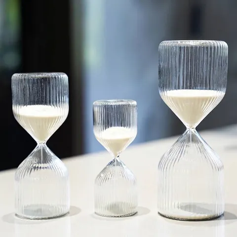 Creative Cylindrical Glass Hourglass Sand Timer Vertical Stripes Iridescent Decorative Sand Clock For Home Office Desktop Gift
