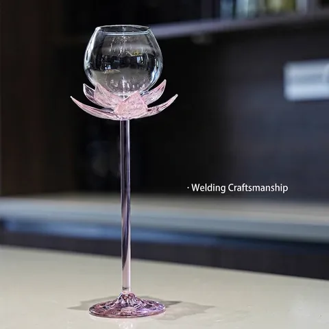 Retro Lotusvorm Wijnglas Creatief Borosilicaatglas Beker Roze Bloemblad Cocktailbeker Voor Bruiloft Feest Decoratie