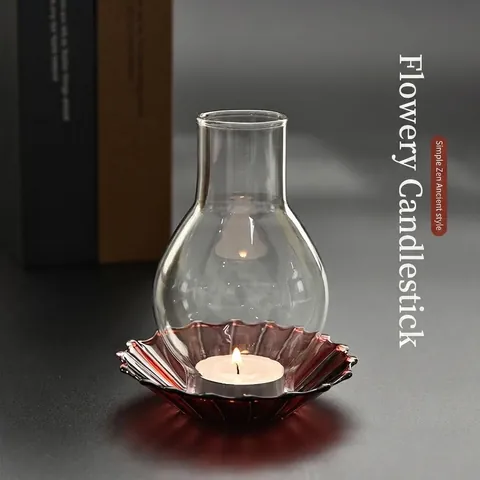 Zen Vintage Glass Candle Holder New Chinese Style Windproof Decorative Candlestick Retro Home Table Ornament Desktop Decor