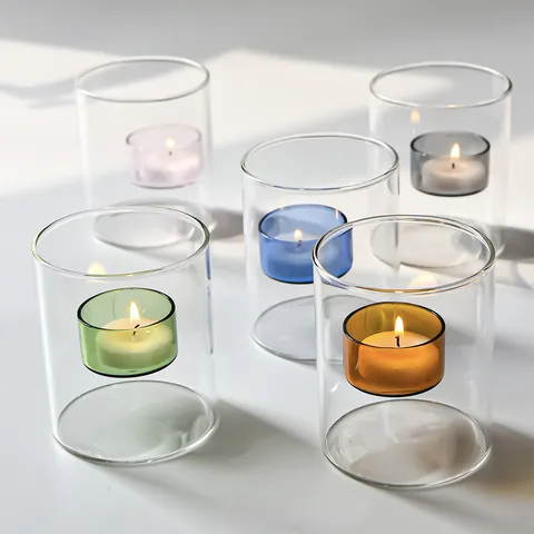 Creative European Windproof Glass Candle Holder Suspended Double Layer High Borosilicate Glass Candlestick For Home Decor