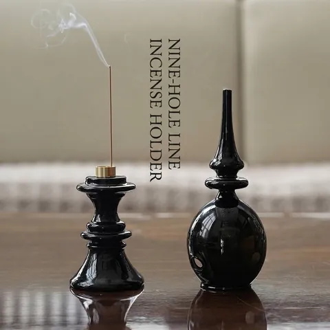 Zen Style Borosilicate Glass Incense Burner Hand Blown Black Stick Incense Holder for Home Office Tea Ceremony Decoration