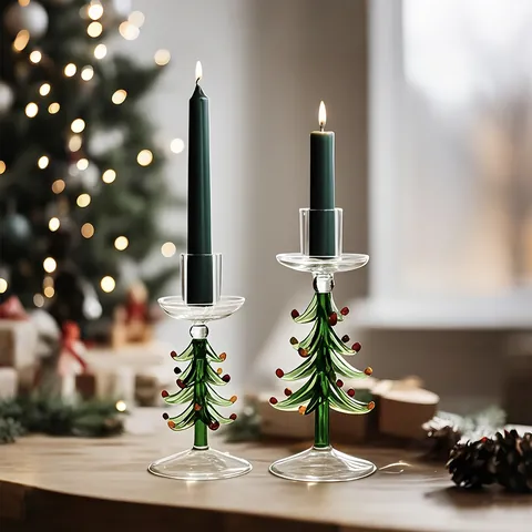 Europäischer Weihnachtsbaum Glas Kerzenhalter Vintage Grüner Glasleuchter Feiertag Heimtisch Dekor Geschenk