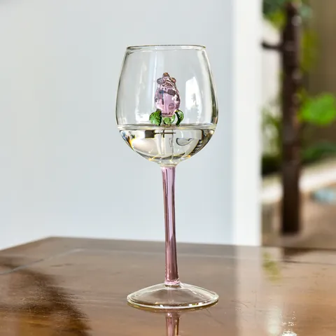Calice da Vino in Vetro Borosilicato Creativo Con Rosa Interna Stelo Rosa Calice Romantico per Matrimonio Festa Casa Regalo