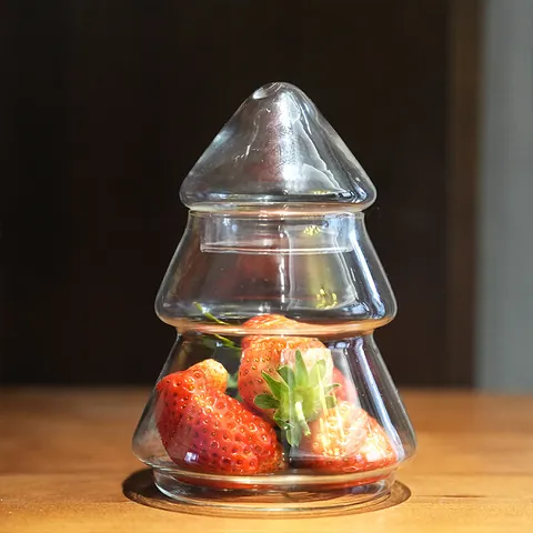 Christmas Tree Shaped Glass Storage Jar With Lid Clear Candy Jar For Kitchen Table Home Decor Festive Decorative Container