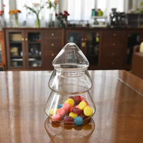 Christmas Tree Shaped Glass Storage Jar With Lid Clear Candy Jar For Kitchen Table Home Decor Festive Decorative Container