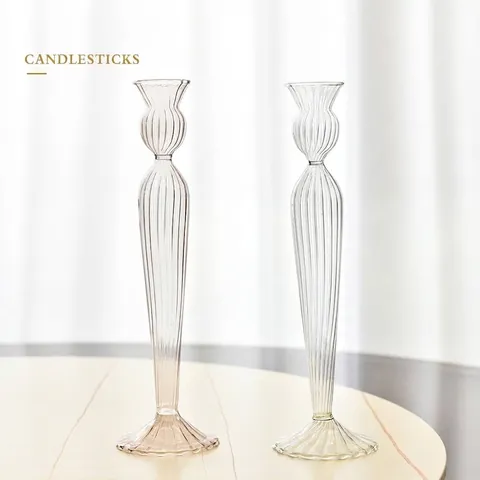 Französischer Vintage Kerzenhalter Aus Geripptem Glas Eleganter Gestreifter Stabkerzenständer Für Hochzeit Bankett Tischdekoration Geschenk