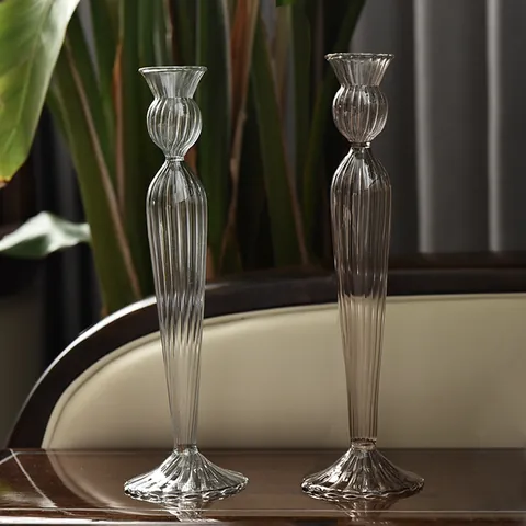 Französischer Vintage Kerzenhalter Aus Geripptem Glas Eleganter Gestreifter Stabkerzenständer Für Hochzeit Bankett Tischdekoration Geschenk