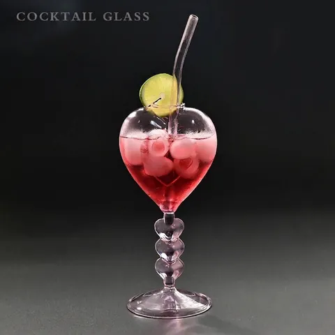 Ins Stil Kreatives Herzförmiges Glas Cocktail Weinglas Transparent Rosa Gläser Mit Herzstiel Und Strohhalm Für Party Home Bar