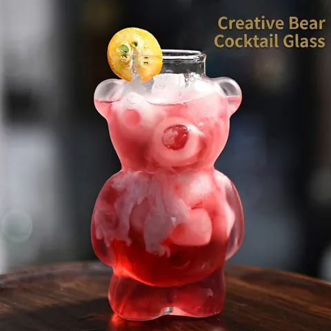 Creative Cartoon Bear Shaped Cocktail Glass High Borosilicate Glass Champagne Flute Unique Animal Drinkware for Party Bar Home