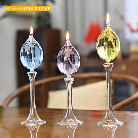 Juego de Lámparas de Aceite de Vidrio Transparente Creativo Candelabro de Tallo Largo Decoración de Mesa Romántica para Boda