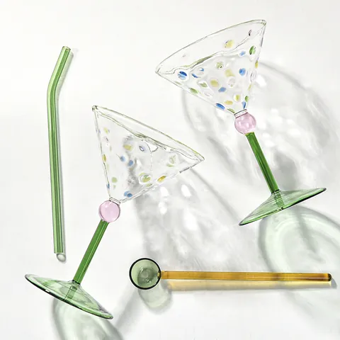 Kreatives Buntes Polka-Dot Martini Cocktailglas 150ml Borosilikatglas Champagnerflöte Mit Stiel Für Party Home Bar Dekor