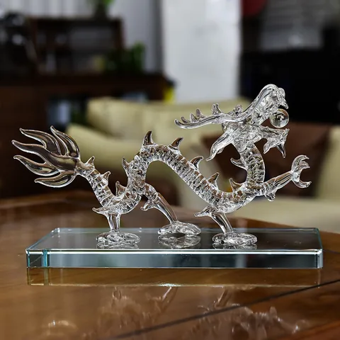 Figura de Dragón del Zodiaco Chino en Vidrio de Cristal Estatua de Dragón de Vidrio Claro Con Base para Decoración del Hogar Oficina