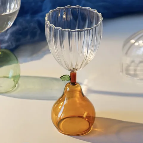 Creative Fruit Design Ribbed Glass Goblet Hand Blown Heat Resistant Wine Cup For Cocktail Party Home Decor